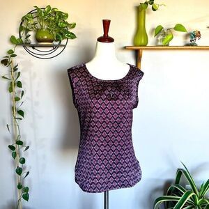 The Limited Blue and Red Patterned Tank Top Blouse Business Casual